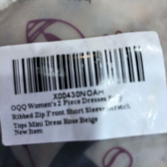 OQQ - 🎉HP🎉 NWT 2-Piece BodyCon Ribbed Zip-Front Short Sleeve Minis/Rose/Cream - Picture 8 of 16